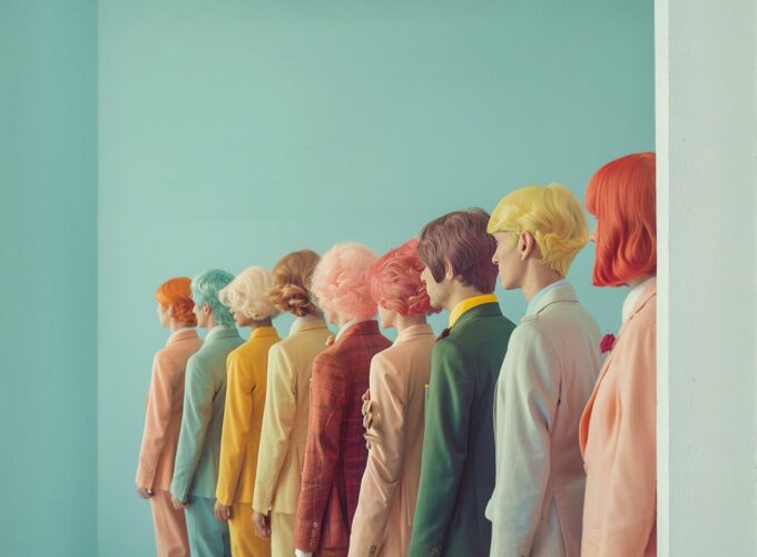 Stylized Figures in Colorful Suits